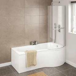 Cruze Bathroom Cruze P Shaped Shower Bath - 1700mm Inc. Screen With Rail + Panel -Croydex shop cruzepshapedshowerbathd1