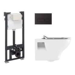 Crosswater MPRO Matt Black / Kai Toilet + Concealed WC Cistern With Wall Hung Frame