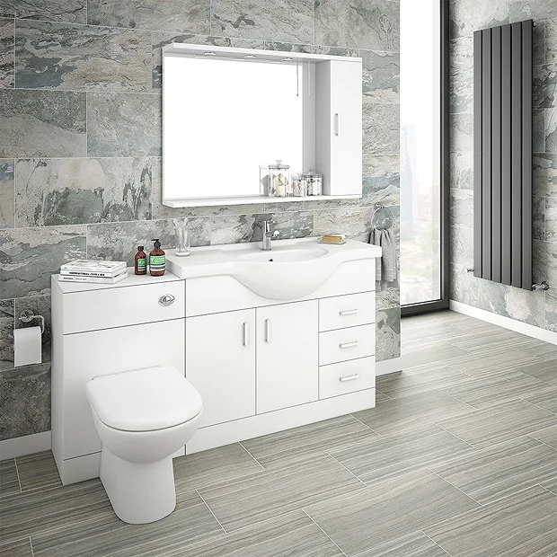 Cove 1520mm Vanity Unit Bathroom Suite (High Gloss White - Depth 330mm) 4 Cove 1520mm Vanity Unit Bathroom Suite (High Gloss White - Depth 330mm) - Image 2