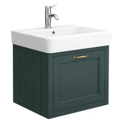 Chatsworth Wall Hung Green Vanity With Brass Handle & Low Level Toilet -Croydex shop cwh560grnbll d2