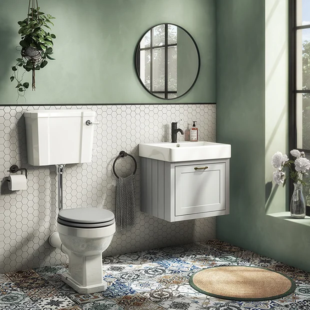 Chatsworth Wall Hung Grey Vanity With Brass Handle & Low Level Toilet 4 Chatsworth Wall Hung Grey Vanity With Brass Handle & Low Level Toilet - Image 2
