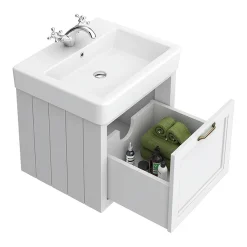 Chatsworth Wall Hung White Vanity With Brass Handle & Low Level Toilet -Croydex shop cwh560whtbll d2