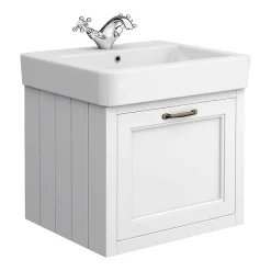 Chatsworth Wall Hung White Vanity With Brass Handle & Low Level Toilet -Croydex shop cwh560whtbll d3