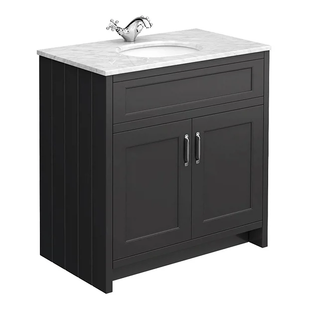 Chatsworth White Marble 810mm Traditional Graphite Vanity Unit + Toilet Package 5 Chatsworth White Marble 810mm Traditional Graphite Vanity Unit + Toilet Package - Image 3
