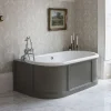 Urlington Bathroom Burlington London 1800mm Back To Wall Bath With Curved Surround & Waste - Matt White -Croydex shop e23o d1 2
