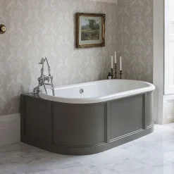 Urlington Bathroom Burlington London 1800mm Back To Wall Bath With Curved Surround & Waste - Dark Olive