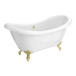 Victorian Plumbing Earl 1750 Double Ended Roll Top Slipper Bath + Brushed Brass Leg Set -Croydex shop earl1750bb d1a