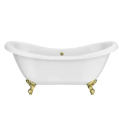 Victorian Plumbing Earl 1750 Double Ended Roll Top Slipper Bath + Brushed Brass Leg Set -Croydex shop earl1750bb d2