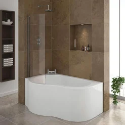 Venice Curved Corner Shower Bath - 1500mm With Screen + Panel -Croydex shop estuarycornershowerbathscreenandpaneldetail2