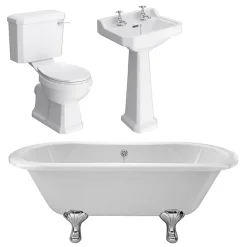 Victorian Plumbing Grosvenor Traditional Double Ended Roll Top Bath Suite (1700mm) -Croydex shop grosvenortraditionaldoubleendedrolltopbathsuite d1