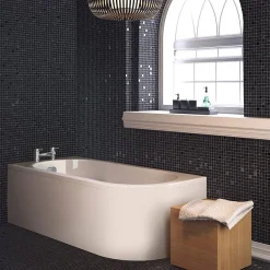 Arezz J-Shaped 1700mm Single Ended Bath + Curved Panel