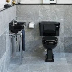 Urlington Bathroom Burlington Jet Black Edwardian 2TH 51cm Cloakroom Basin & Chrome Wash Stand -Croydex shop jet51st d1
