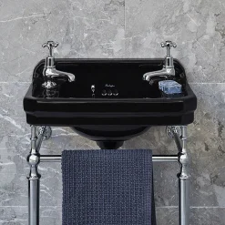 Urlington Bathroom Burlington Jet Black Edwardian 2TH 51cm Cloakroom Basin & Chrome Wash Stand