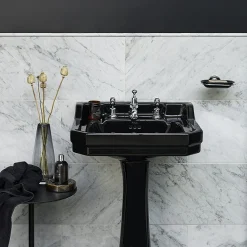 Urlington Bathroom Burlington Jet Black Edwardian 56cm Basin With Standard Pedestal -Croydex shop jeted1th d1