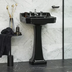 Urlington Bathroom Burlington Jet Black Edwardian 56cm Basin With Standard Pedestal -Croydex shop jeted1th d2