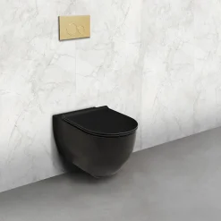 BagnoDesign Koy Matt Black Rimless Wall Hung Toilet With Soft Close Seat