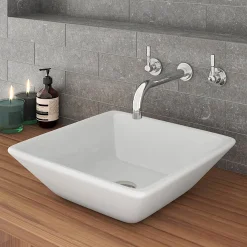 Victorian Plumbing Lazio Square Counter Top Basin - 0TH - 410 X 410mm -Croydex shop laziosquarecountertopbasin0taphole400x400mmd3