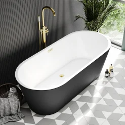Klyn Bathroom Brooklyn Matt Black Exterior 1700 X 800mm Double Ended Freestanding Bath With Brushed Brass Waste -Croydex shop lbt25blkebb d1