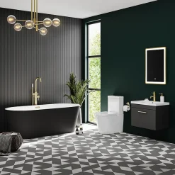 Klyn Bathroom Brooklyn Matt Black Exterior 1700 X 800mm Double Ended Freestanding Bath With Brushed Brass Waste -Croydex shop lbt25blkebb d2