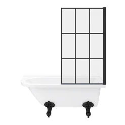 Victorian Plumbing Appleby 1550 Roll Top Shower Bath With Matt Black Grid Screen + Leg Set