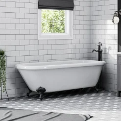Victorian Plumbing Bromley 1780 Single Ended Roll Top Bath + Matt Black Leg Set -Croydex shop mbbrom1780b lrg
