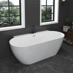 Victorian Plumbing Mileto 1700 X 800 Curved Back To Wall Modern Bath With Chrome Waste -Croydex shop mfb61c l