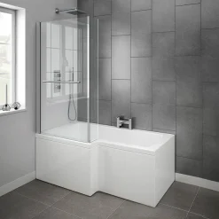 Milan Bathroom Milan Shower Bath - 1500mm L Shaped Inc. Screen With Rail + Panel -Croydex shop milanshowerbath1500mmlshapedscreenwithrailandpaneld2