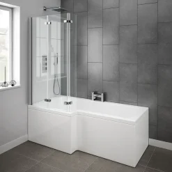 Milan Bathroom Milan Shower Bath - 1700mm L Shaped With Double Hinged Screen + Panel -Croydex shop milanshowerbath1700mmlshapedwithdoublehingedscreennewdetail2