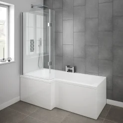 Milan Bathroom Milan Shower Bath - 1700mm L Shaped With Hinged Screen + Panel -Croydex shop milanshowerbath1700mmlshapedwithhingedscreennewd2