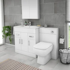 Toreno 1300mm Gloss White Vanity Unit Bathroom Suite - Depth 400/200mm -Croydex shop mod1300 n d1