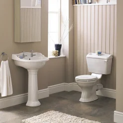 Victorian Plumbing Monaco Traditional Basin + Pedestal (2 Tap Hole) -Croydex shop monaco2tapholebasinwithfullpedestal2sizeoptionsnewdetail1