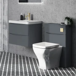 Monza­­ Bathroom Monza Matt Grey 500mm Wide WC Unit With Cistern, Brushed Brass Flush + Modern Pan