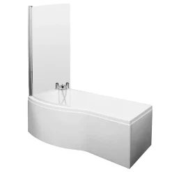 Cruze Bathroom Cruze Curved Shower Bath (1500mm With Screen + Acrylic Panel) -Croydex shop premier1500mmbshapedshowerbathwithacrylicfrontpanelcurvedscreendetail1