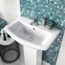 Nuie Asselby 1 Tap Hole Ceramic Basin + Pedestal Set -Croydex shop premierasselby1tapholeceramicbasinpedestalsetnd1