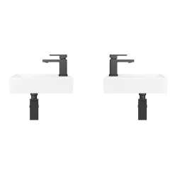 Victorian Plumbing Rondo Double Wall Hung Basin Package With Matt Black Square Taps + Bottle Traps -Croydex shop rdmbpkd1