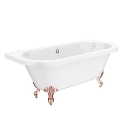 Victorian Plumbing Admiral 1685 Back To Wall Roll Top Bath + Rose Gold Leg Set -Croydex shop rgadmiral1685b d2