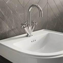Urlington Bathroom Burlington Riviera 580mm D-Shape Basin + Full Pedestal -Croydex shop riv31thriv6 d1
