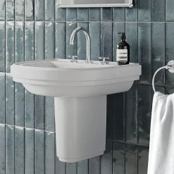 Urlington Bathroom Burlington Riviera 580mm D-Shape Basin + Semi Pedestal -Croydex shop riv4nthriv7 d1
