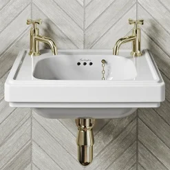 Urlington Bathroom Burlington Riviera 450mm 2TH Wall Hung Cloakroom Basin -Croydex shop riv82th d1