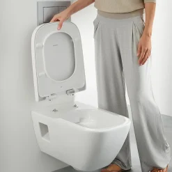 Geberit Selnova Square Rimless Wall Hung Pan + Soft Close Seat -Croydex shop selsqwhwc d3