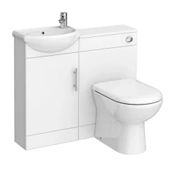 Nui Sienna W920 X D200mm High Gloss White Vanity Unit Cloakroom Suite + D-shaped Pan -Croydex shop sie001vty d1