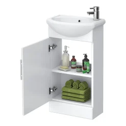 Nui Sienna W920 X D200mm High Gloss White Vanity Unit Cloakroom Suite + D-shaped Pan -Croydex shop sie001vty d3