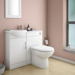 Nui Sienna W920 X D200mm High Gloss White Vanity Unit Cloakroom Suite + D-shaped Pan