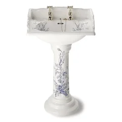 Silverdale Bathroom Silverdale Victorian Blue Garden Pattern 635mm Wide Basin With Full Pedestal -Croydex shop silverdalevictorianbluegardenpattern635mmwidebasinwithfullpedestald2