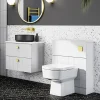 Venice Abstract White Complete Toilet Unit W. Pan, Cistern + Brushed Brass Flush -Croydex shop va6wcwhtbb d6