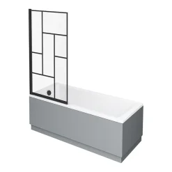 Venice Abstract Matt Black Grid Screen W. Single Ended Bath + Satin Grey Panel -Croydex shop vabgrsbb l