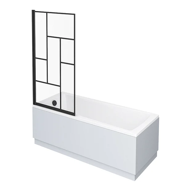 Venice Abstract Matt Black Grid Screen W. Single Ended Bath + Satin White Panel 4 Venice Abstract Matt Black Grid Screen W. Single Ended Bath + Satin White Panel - Image 2