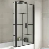 Venice Shower Bath - 1700 L Shaped W. Matt Black Abstract Grid Screen + Satin Grey Panel -Croydex shop vagl17g d3
