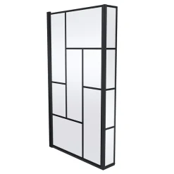 Venice Shower Bath - 1700 L Shaped W. Matt Black Abstract Grid Screen + Satin White Panel -Croydex shop vagl17w d2