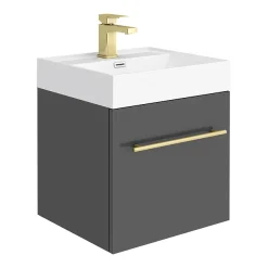 Valencia Cloakroom Suite (Gloss Grey Vanity With Brushed Brass Handle + Toilet) -Croydex shop valcsgbbd1